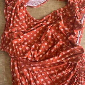 Free People Lakeside heart print midi dress orange size large